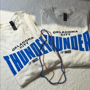 Two Gildan Oklahoma City Thunder White and Blue Tees. Finals 2025 Game 1. XL